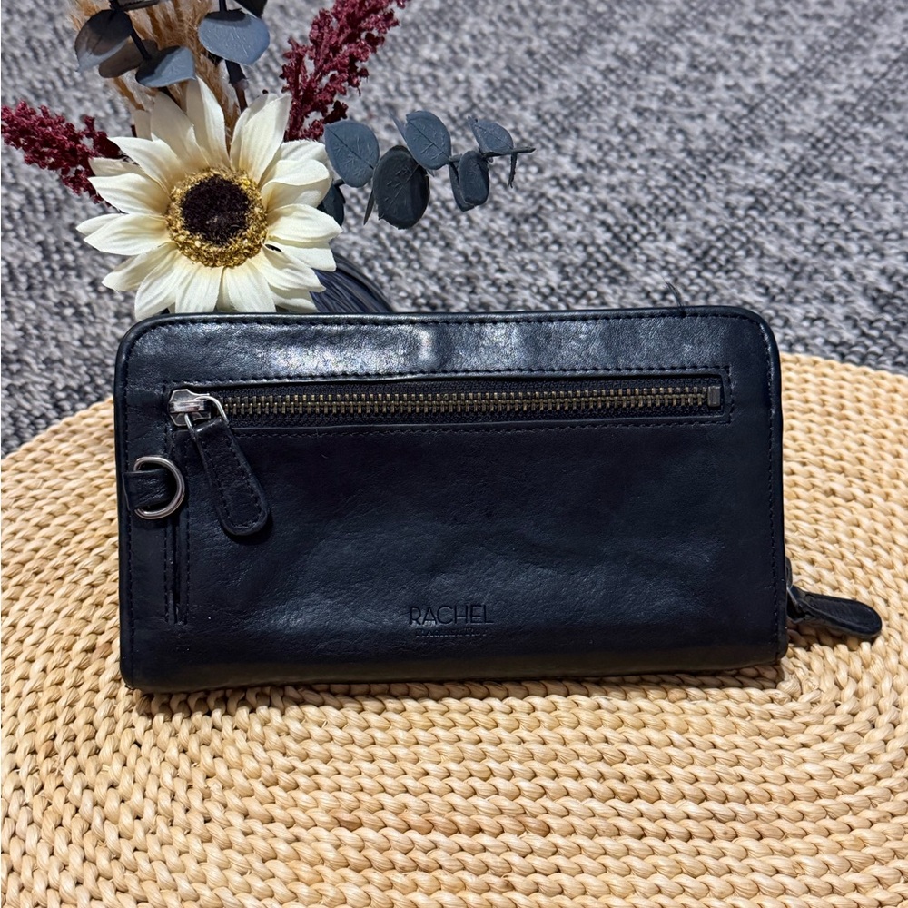 Rachel Roy Black Leather Wallet with Zipper AS IS